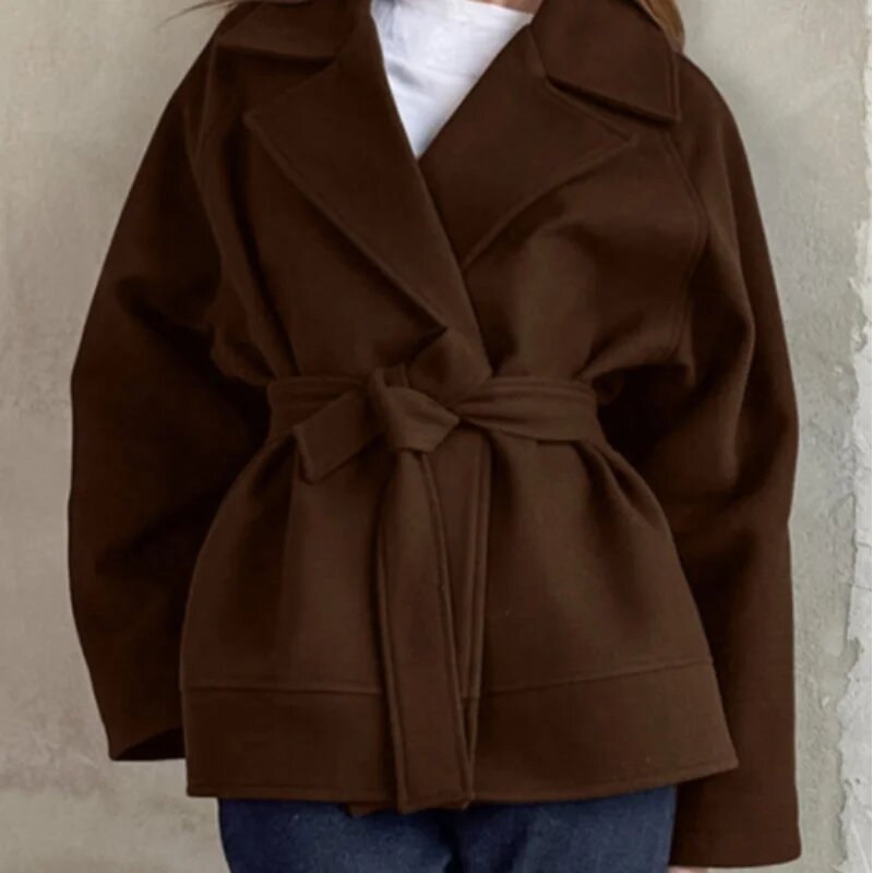 Damen Modische Wickeljacke aus hochwertigem Material mit taillierbarem Gürtel Amawinc