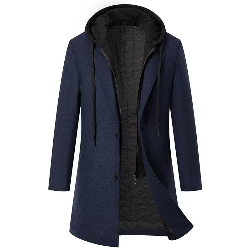 Damen modische Longjacke mit abnehmbarer Kapuze und trendigem Innenfutter Amawinc