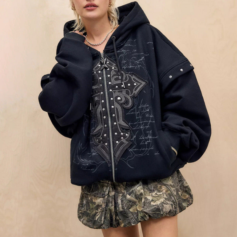 Damen Oversized Hoodie mit detailreichem Druck Amawinc