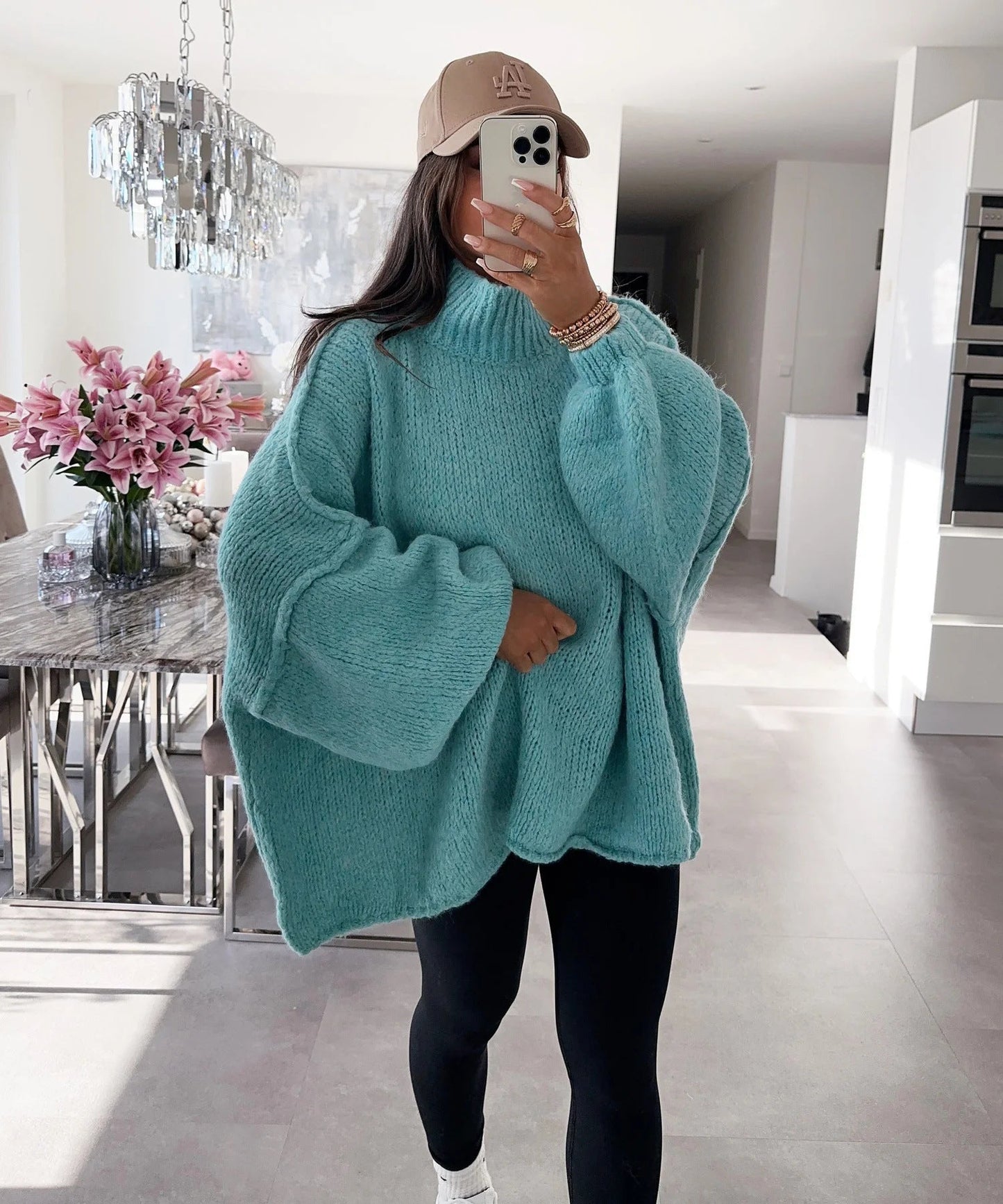 Damen lässiger Oversize Pullover mit hohen Ärmeln und unkonventionellem Schnitt Amawinc