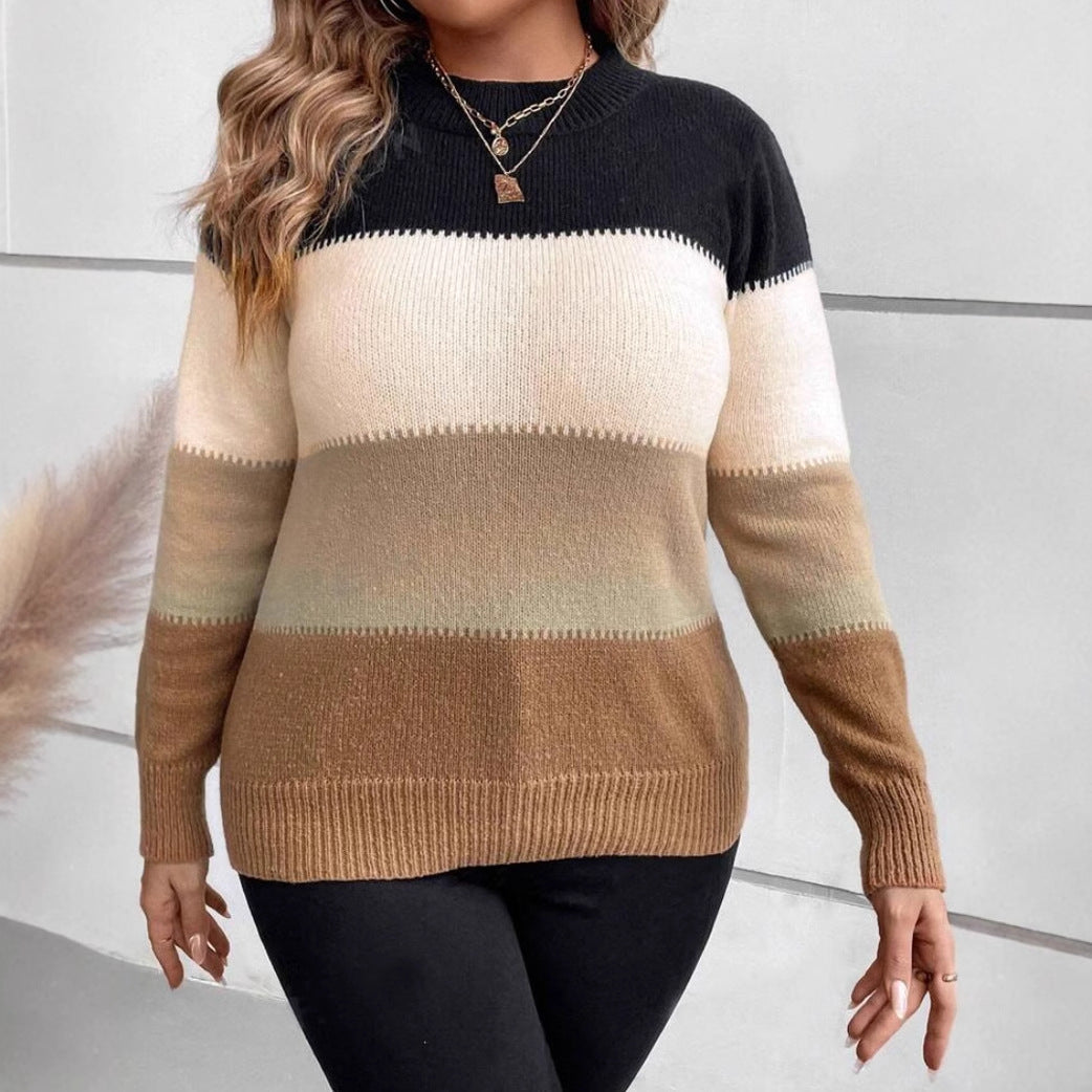 Pull Femme Maille Décontracté Col Rond Manches Longues Design Bloc Couleur Nordic Flair
