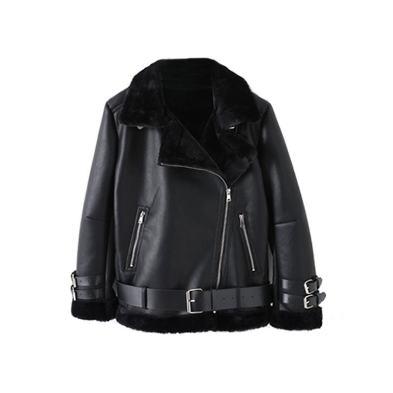 Damen modische jacke mit Kunstfellkragen und asymmetrischem Reißverschluss Amawinc