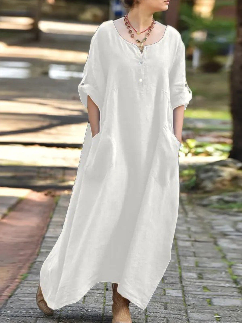 Damen lässiges Maxikleid mit praktischen Taschen und Knopfdetails Amawinc