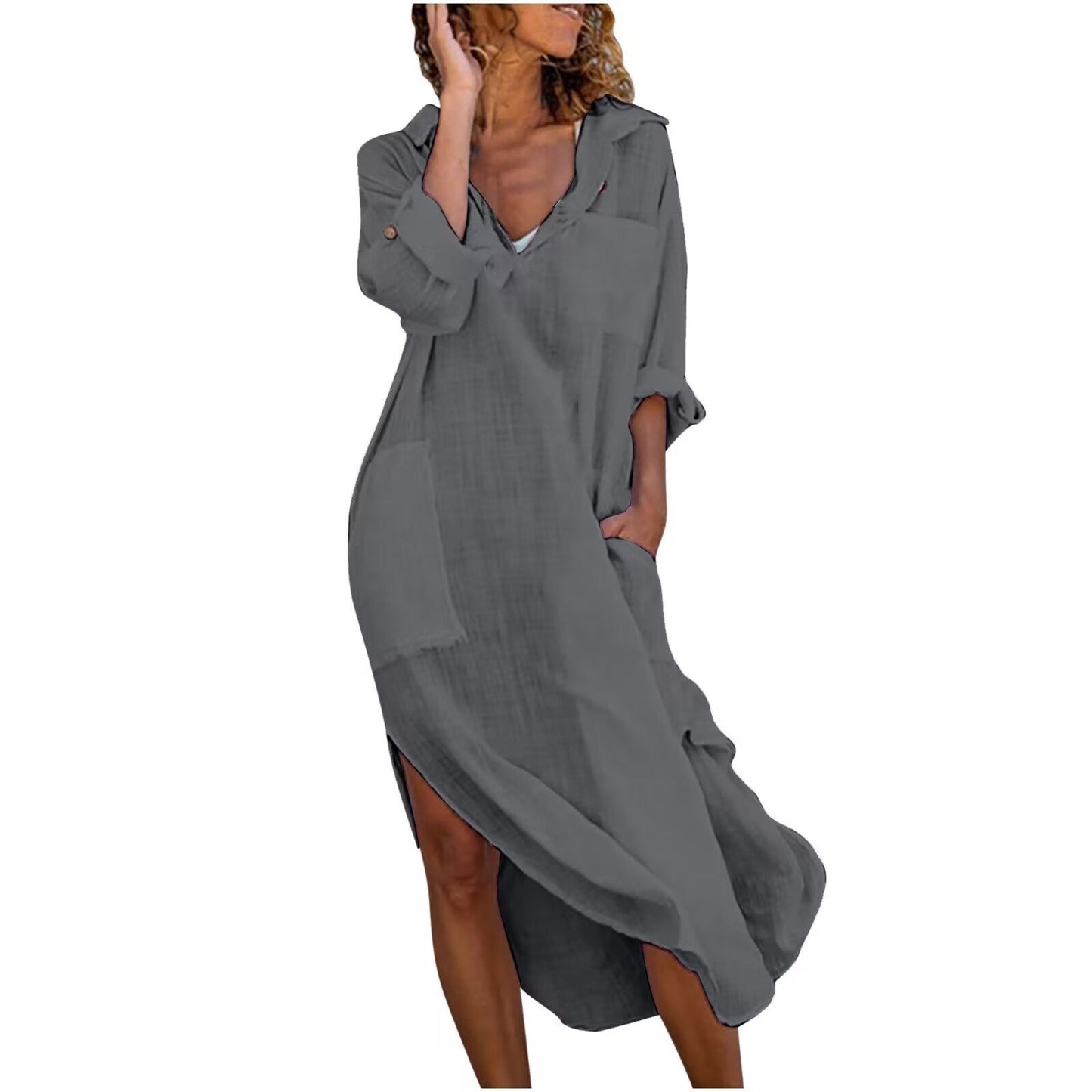 Baumwoll-Leinen Langarm Kleid von Fudus