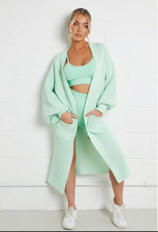 Damen Langstrickjacke mit grober Maschenstruktur und praktischen Taschen Amawinc