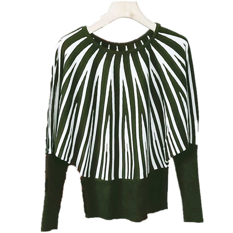 Damen weicher Pullover mit modernem Streifenmuster und weitem Schnitt Amawinc