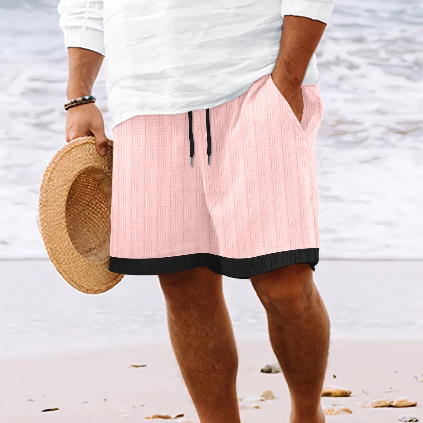 Shorts Décontractés Pour Homme À Taille Élastique Avec Cordon De Serrage Par Temps Chaud Été