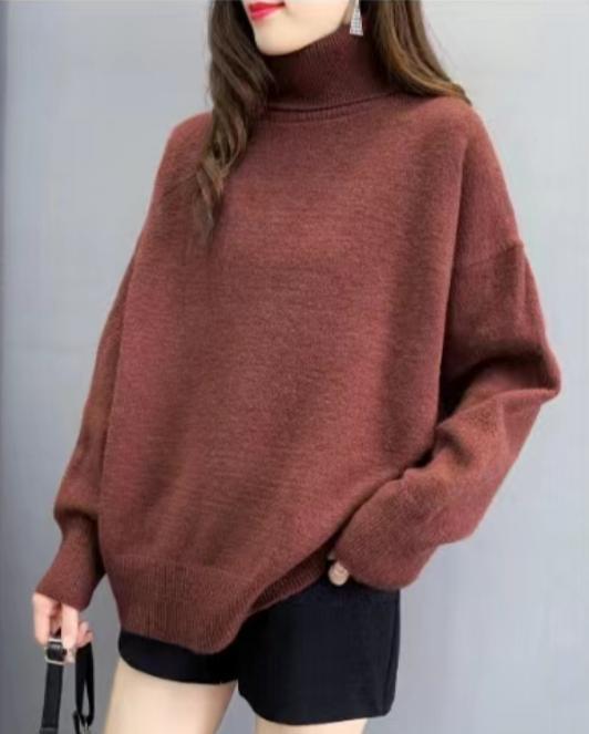 Damen Oversized Pullover mit hohem Kragen und Puffärmeln Amawinc