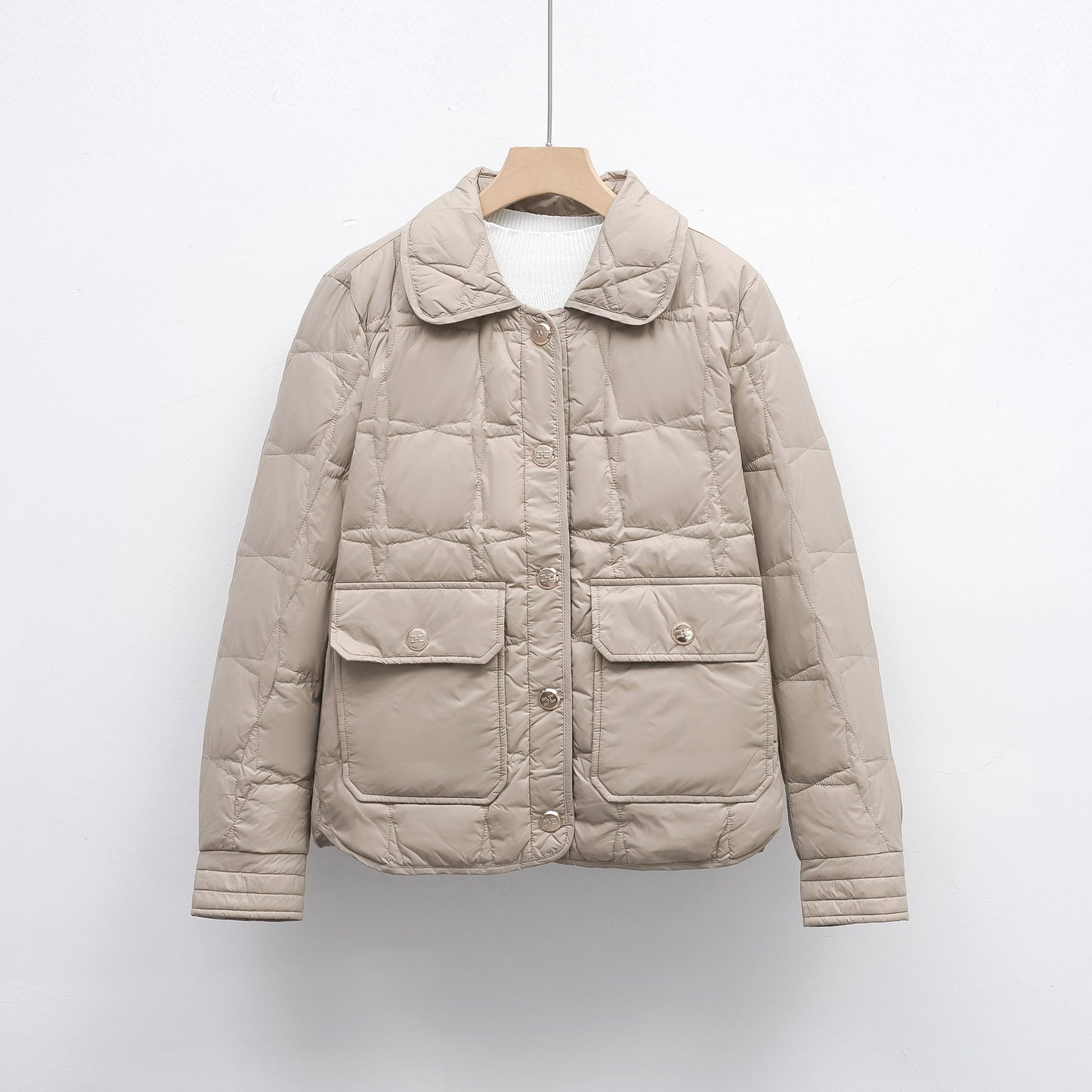 Damen modische gesteppte Jacke mit Taschen und Knopfverschluss Amawinc