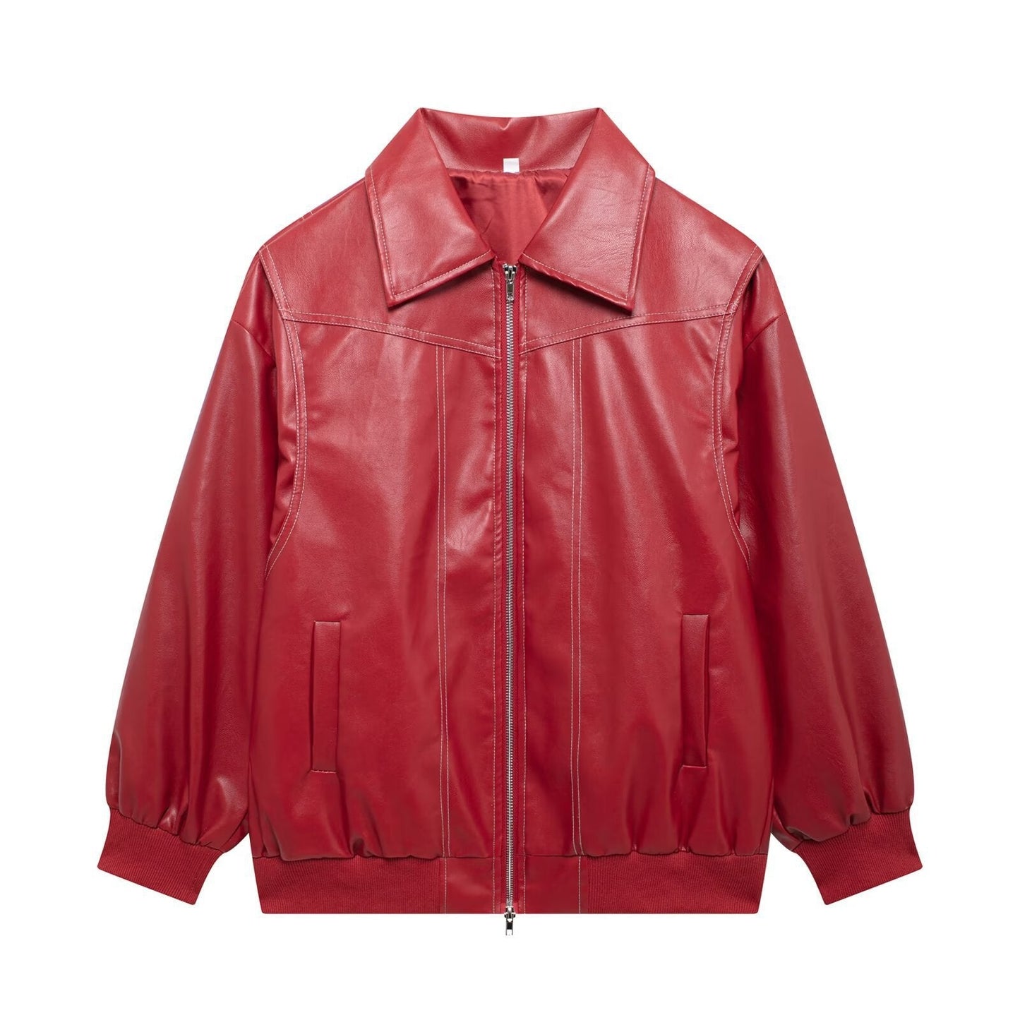 Damen Kunstlederjacke mit lässigem Schnitt und elastischem Saum Amawinc