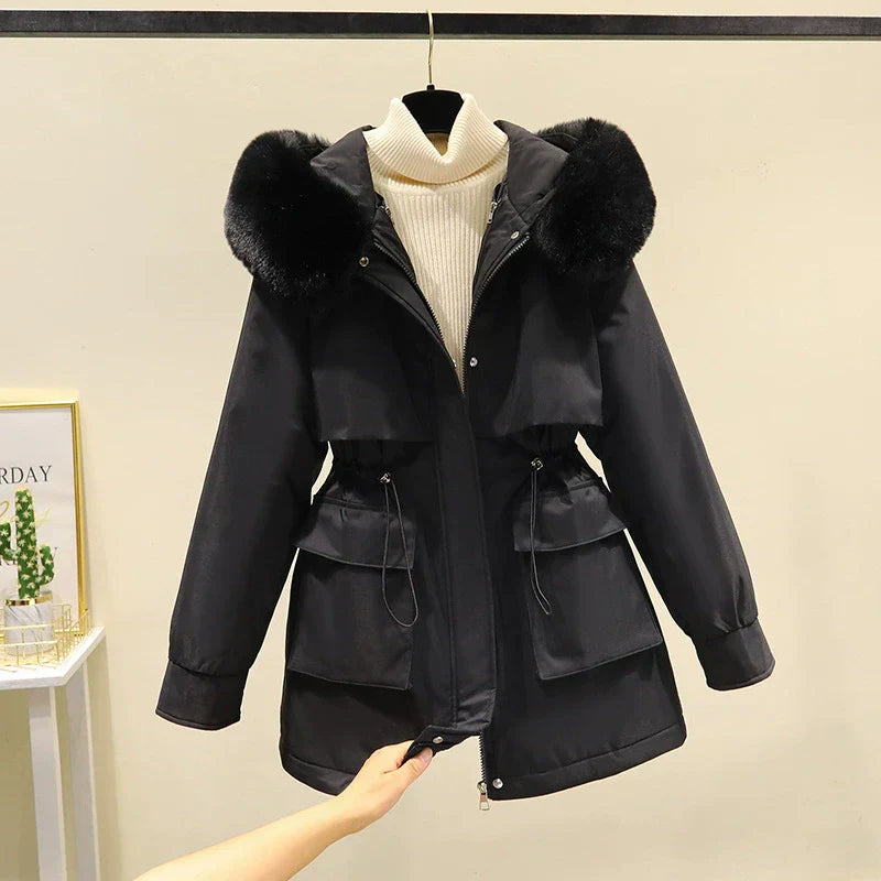 Parka Pour Femme Nordisk Flair Coupe Ajustée Avec Capuche En Fausse Fourrure Doublure Matelassée Fermeture Éclair Avant