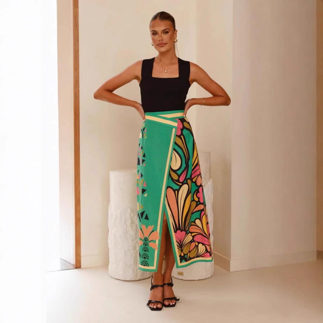 Jupe Midi Femme Ajustée À Taille Haute Avec Fente Avant Imprimé Abstrait Moderne