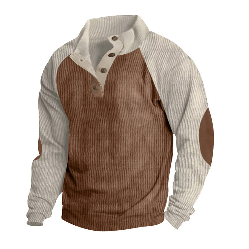Sweatshirt Tricot Texturé Pour Homme Coupe Régulière Col Boutonné Manches Raglan Moderne