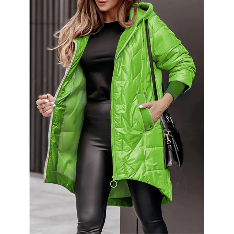 Damen Lässige Steppjacke mit Kapuze und großen Taschen Amawinc