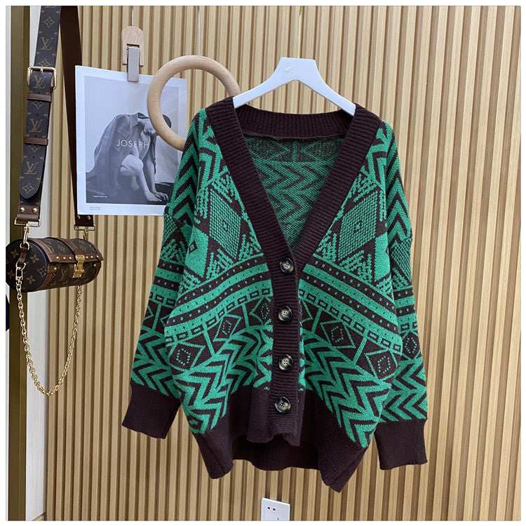 Damen Übergroße Strickjacke mit geometrischem Muster Amawinc