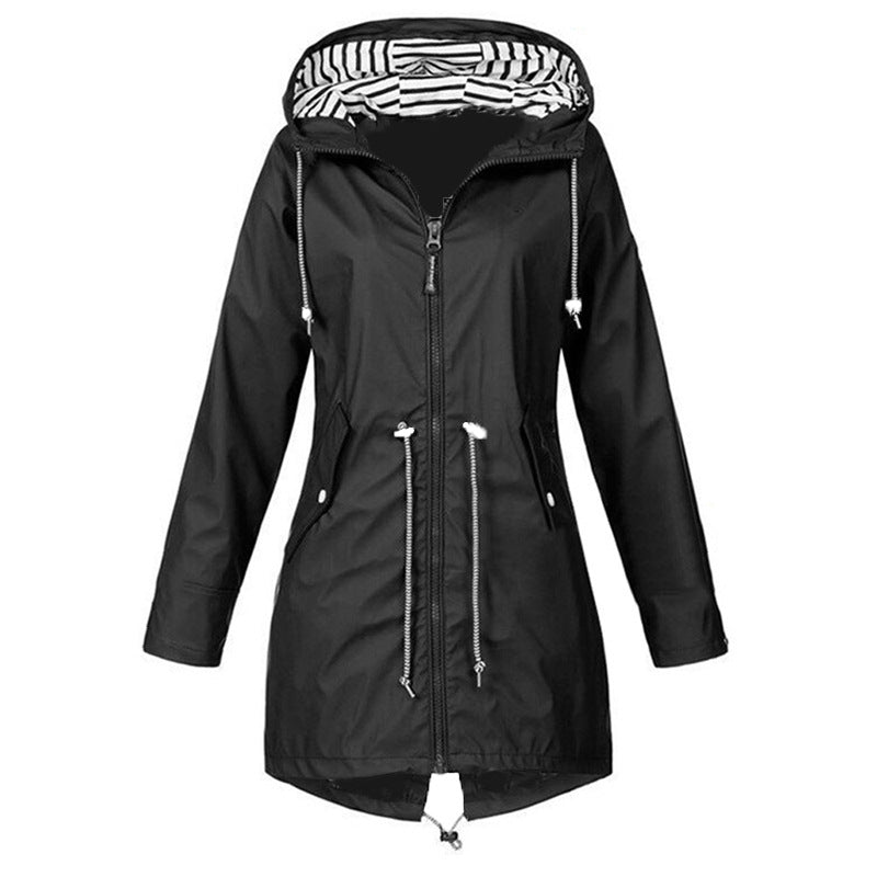 Damen wasserabweisende Freizeitjacke mit verstellbarem Kapuzenkragen und funktionalen Taschen Amawinc