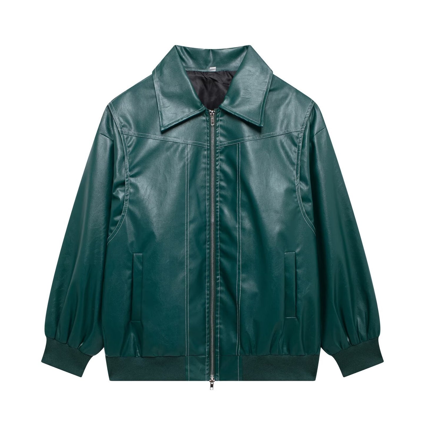 Damen Kunstlederjacke mit lässigem Schnitt und elastischem Saum Amawinc