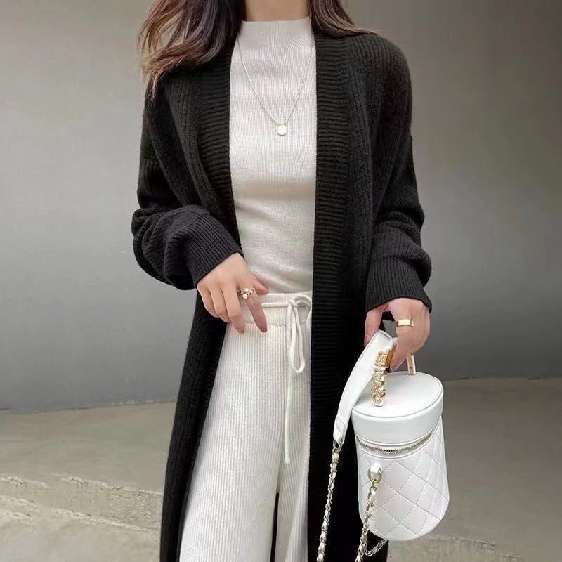 Damen Strickmantel mit offener Front und langen Ärmeln Amawinc