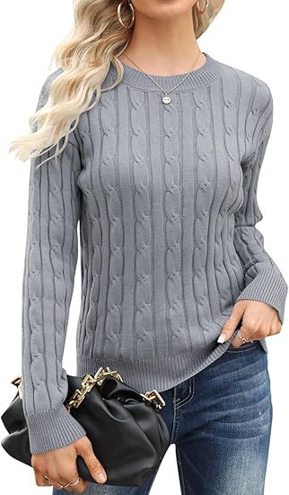 Damen klassischer Strickpullover mit Zopfdesign Amawinc