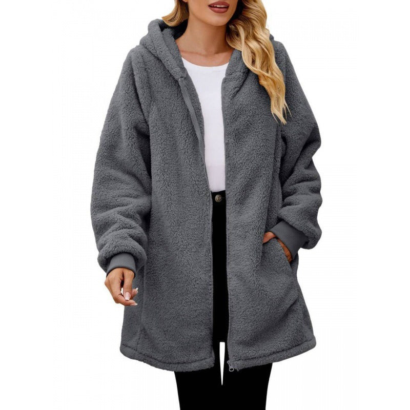 Damen Kuschelige Fleecejacke mit Kapuze Amawinc