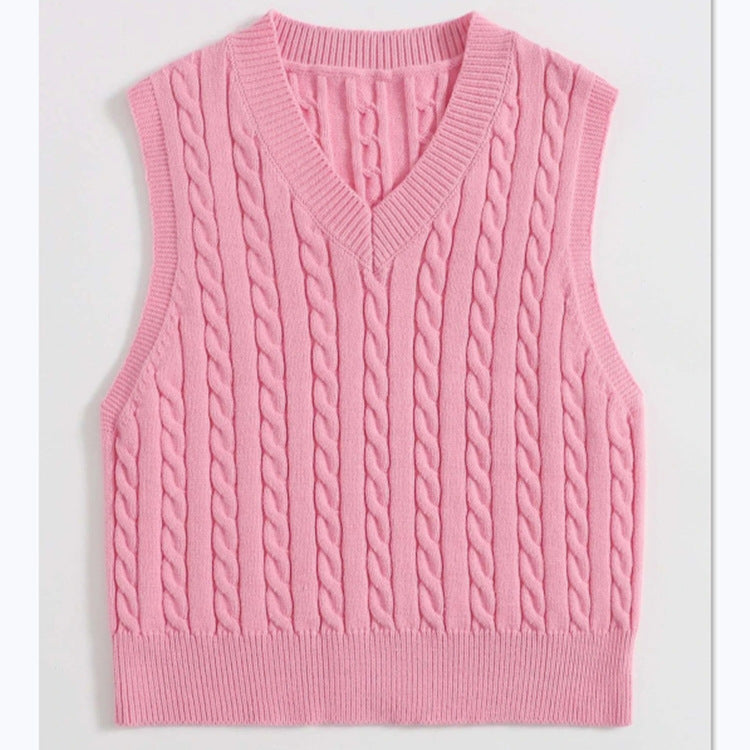 Damen Strickweste mit V-Ausschnitt und Zopfmuster Amawinc