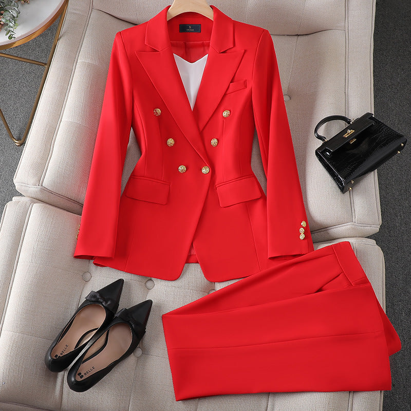 Veste Blazer Femme Amawinc Coupe Cintrée Double Boutonnage Boutons Or Élégants Style Classique