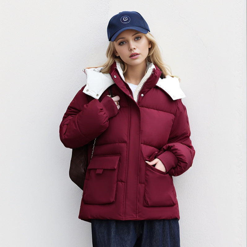 Damen gefütterte Pufferjacke mit großzügigen Taschen und abnehmbarer Kapuze Amawinc