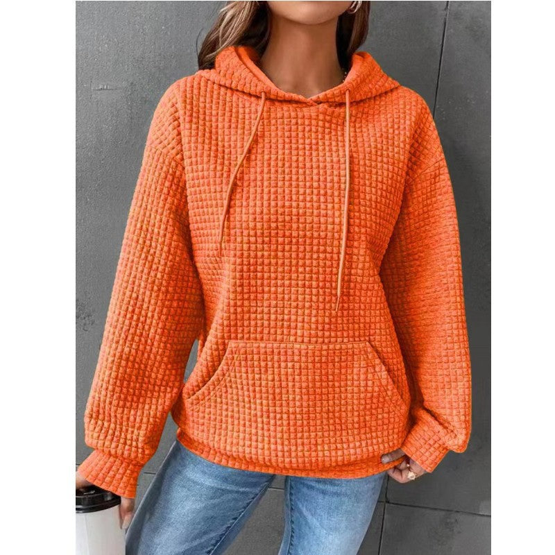 Damen Waffelstruktur Hoodie mit Kängurutasche und lässigem Schnitt Amawinc