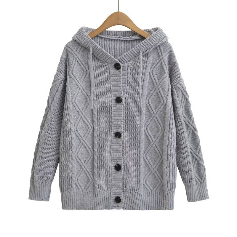 Damen Strickjacke mit Kapuze und modischem Zopfmuster Amawinc - Amawinc