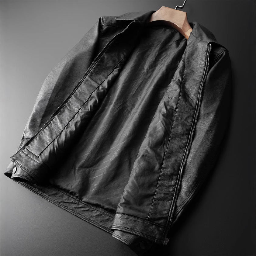 Veste Homme Amawinc Style Nordique Coupe Ajustée Avec Aspect Cuir Lisse Col Montant Fermeture Éclair