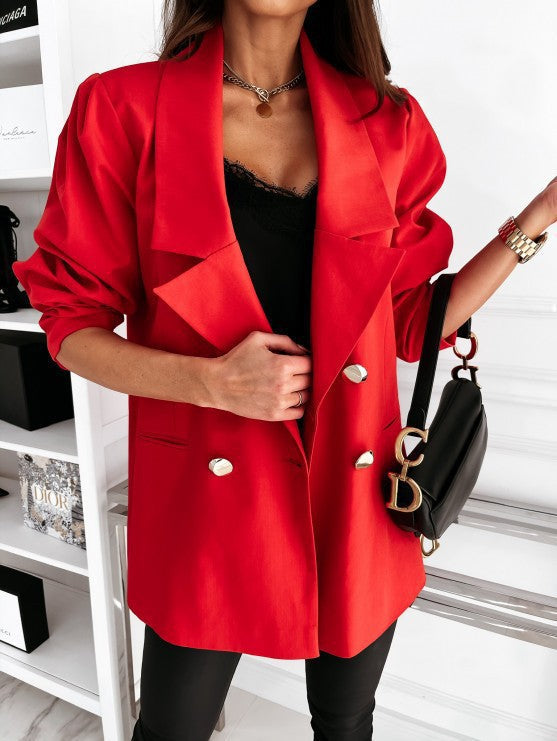 Blazer Femme À Coupe Structurée Avec Manches Bouffantes En Tissu Tissé Longueur Des Hanches