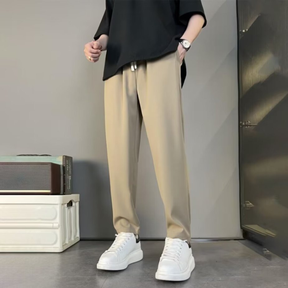 Pantalon Homme Coupe Droite Décontractée Respirant En Tissu Avec Cordon De Serrage Style Nordique Amawinc
