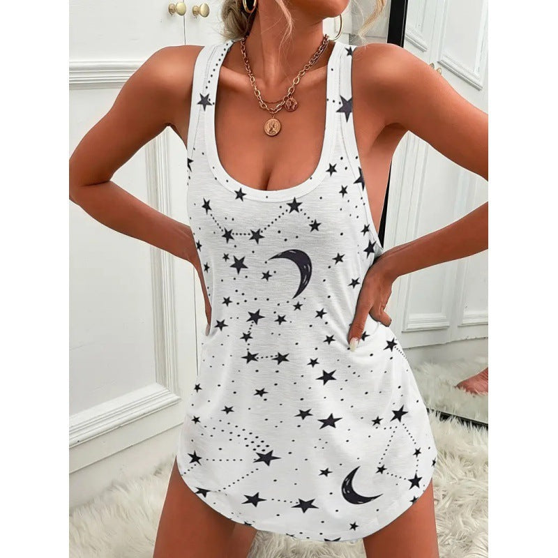 Damen luftiges Trägershirt mit Sternen- und Mondmotiv Amawinc