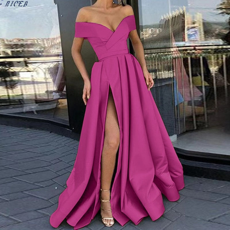 Fudus Satin Kleid mit tiefem V-Ausschnitt, mehrfarbig und glamourös