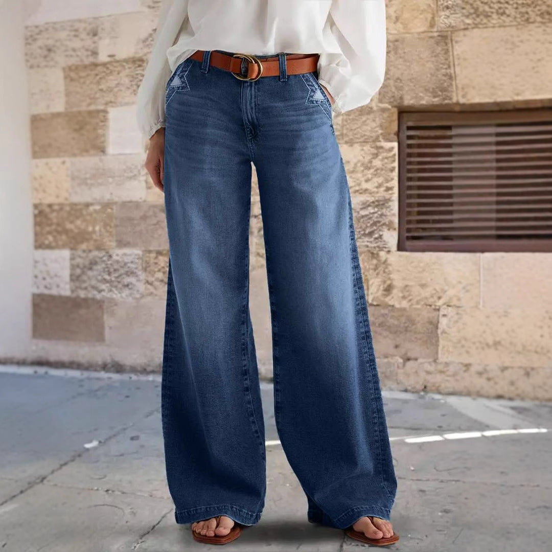 Damen Weite Jeans im Boho-Stil mit hohem Bund und komfortablem Schnitt Amawinc