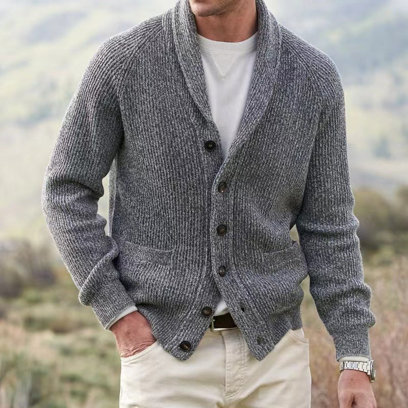 Cardigan Homme Col Châle Boutonné En Maille Avec Poches Frontales Pour Look Décontracté Et Raffiné