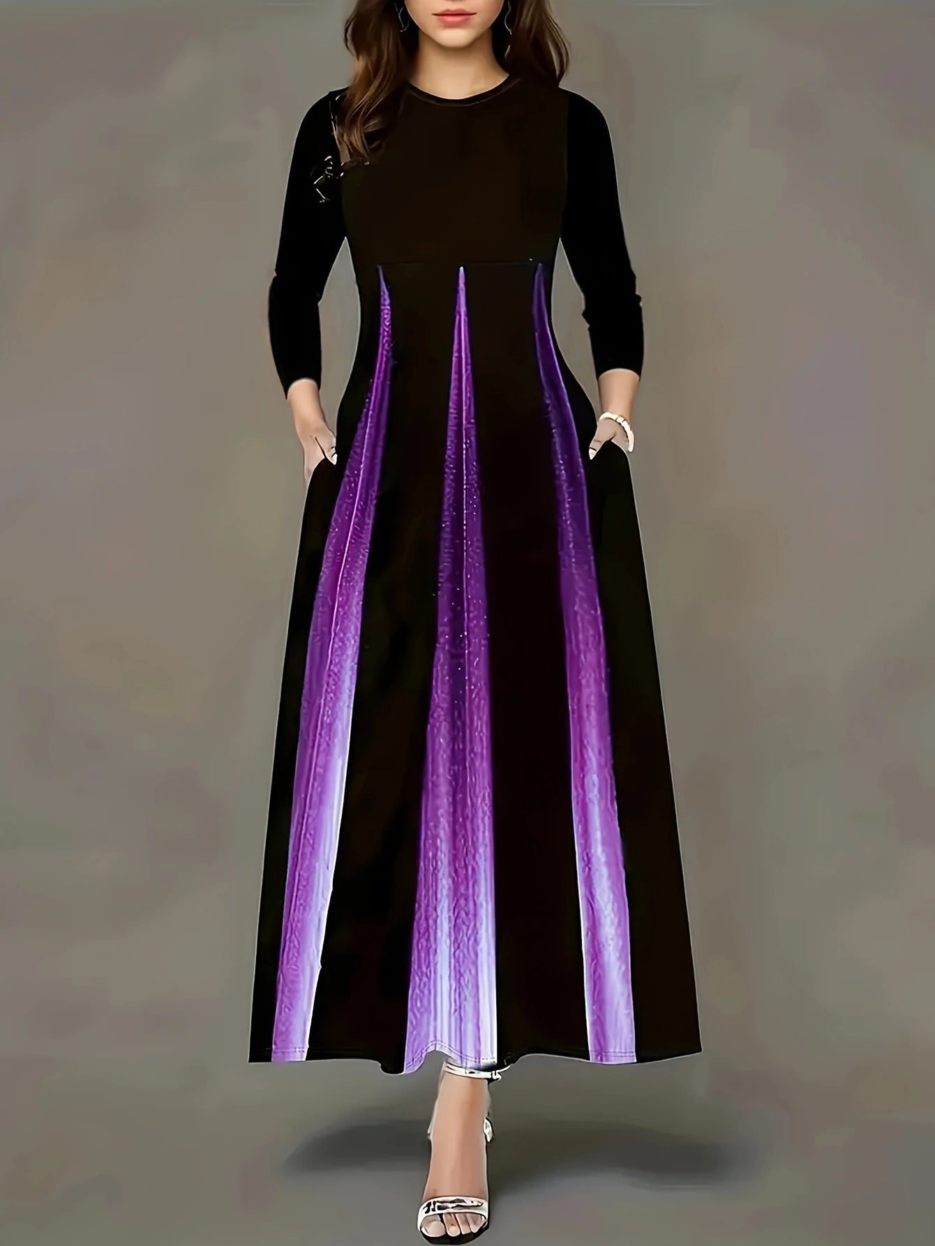 Damen Elegantes Maxikleid mit einzigartigem Farbverlauf und praktischen Taschen Amawinc