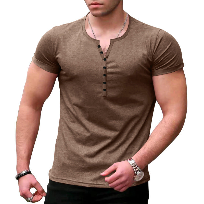 Amawinc T Shirt Homme Henley Slim Fit Maille Douce À Manches Courtes Style Décontracté Quotidien