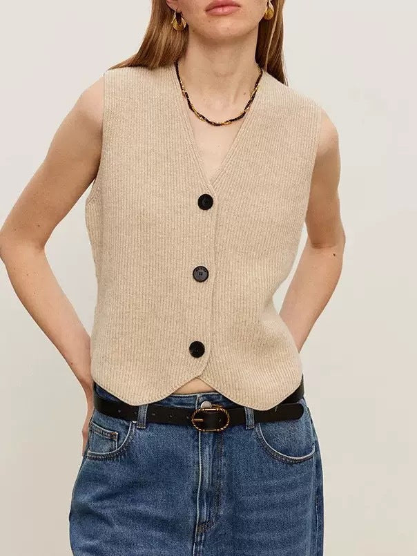 Damen Strickweste mit feiner Rippenstruktur und nachhaltiger Baumwolle Amawinc