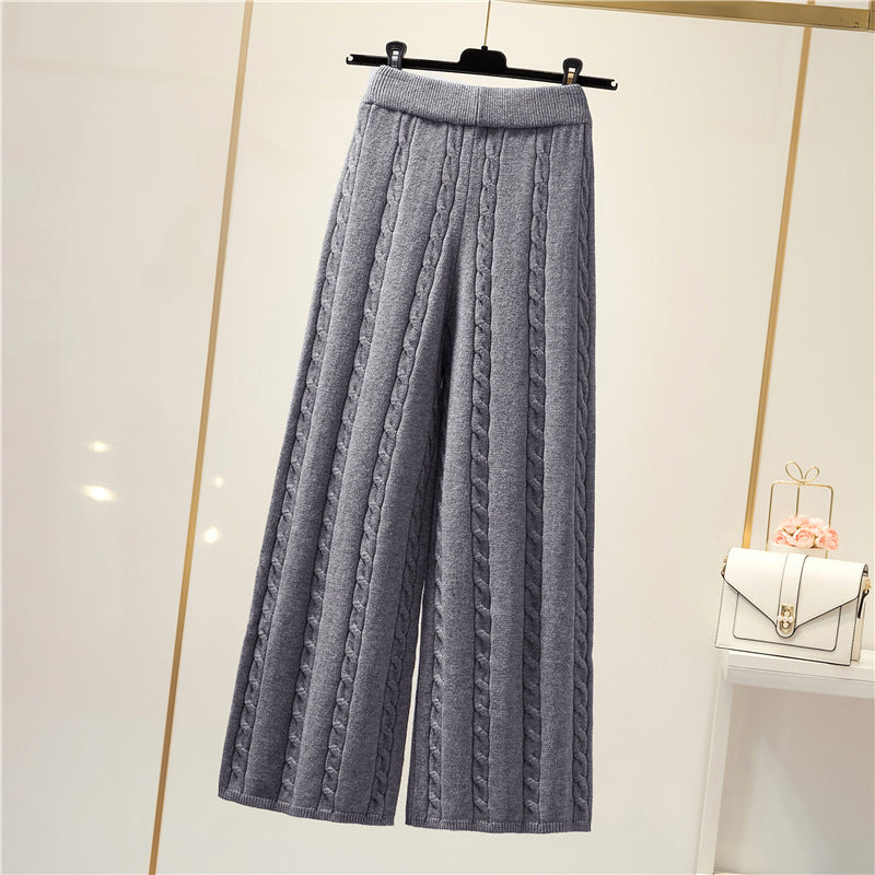 Damen Strickweite Palazzo-Hose mit Zopfmuster Amawinc