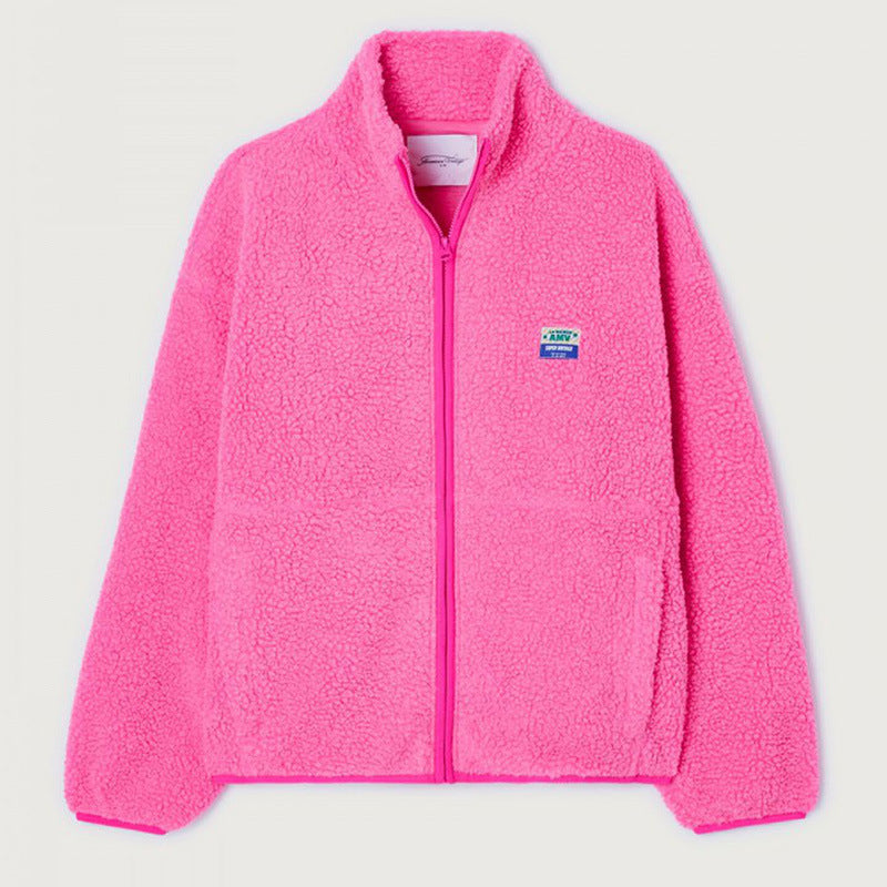 Damen Flauschige Fleecejacke mit hohen Kragen und seitlichen Taschen Amawinc