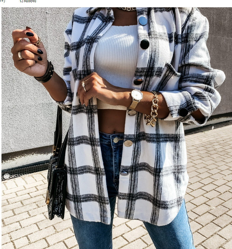 Damen Karomuster Überhemdjacke Amawinc