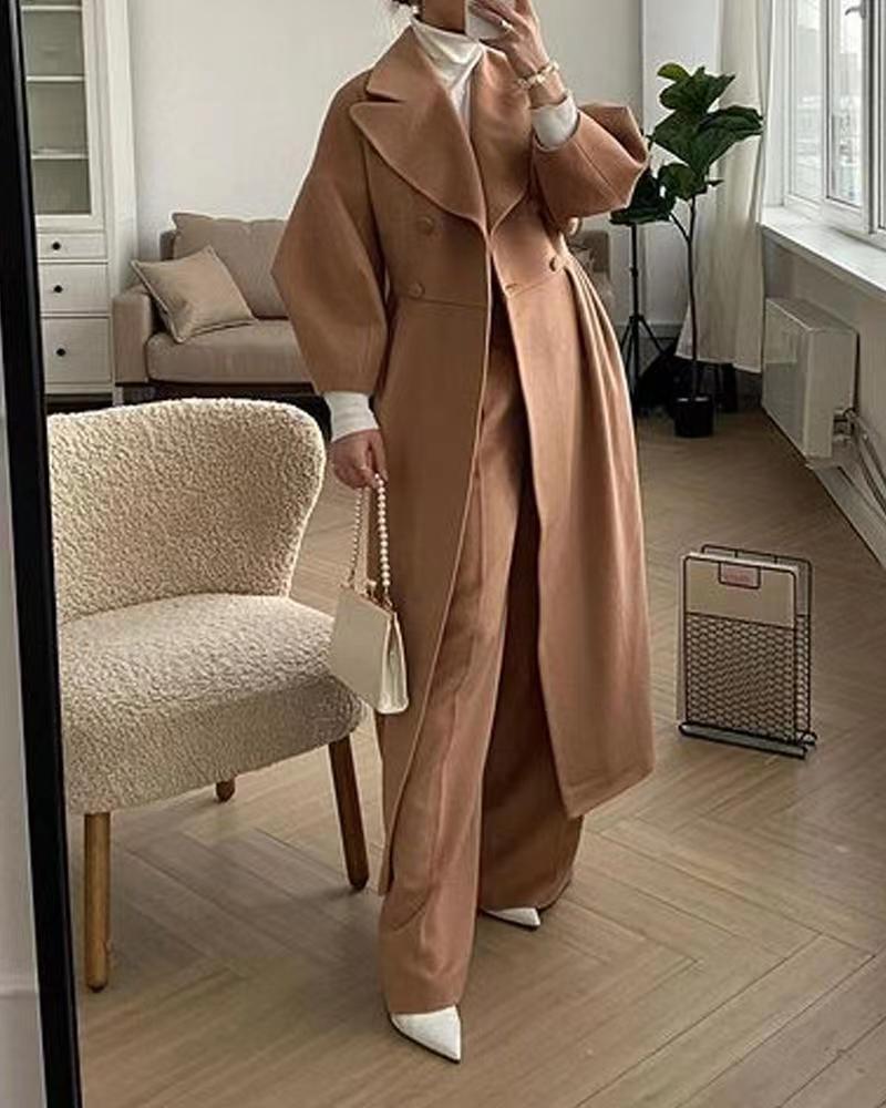 Damen eleganter Trenchcoat mit hohem Schlitz und Puffärmeln Amawinc