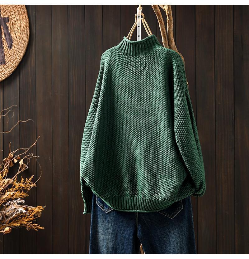Pull Oversize Femme Nordisk Flair Maille Gaufrée Col Montant Dolman Manches Bord Côtelé