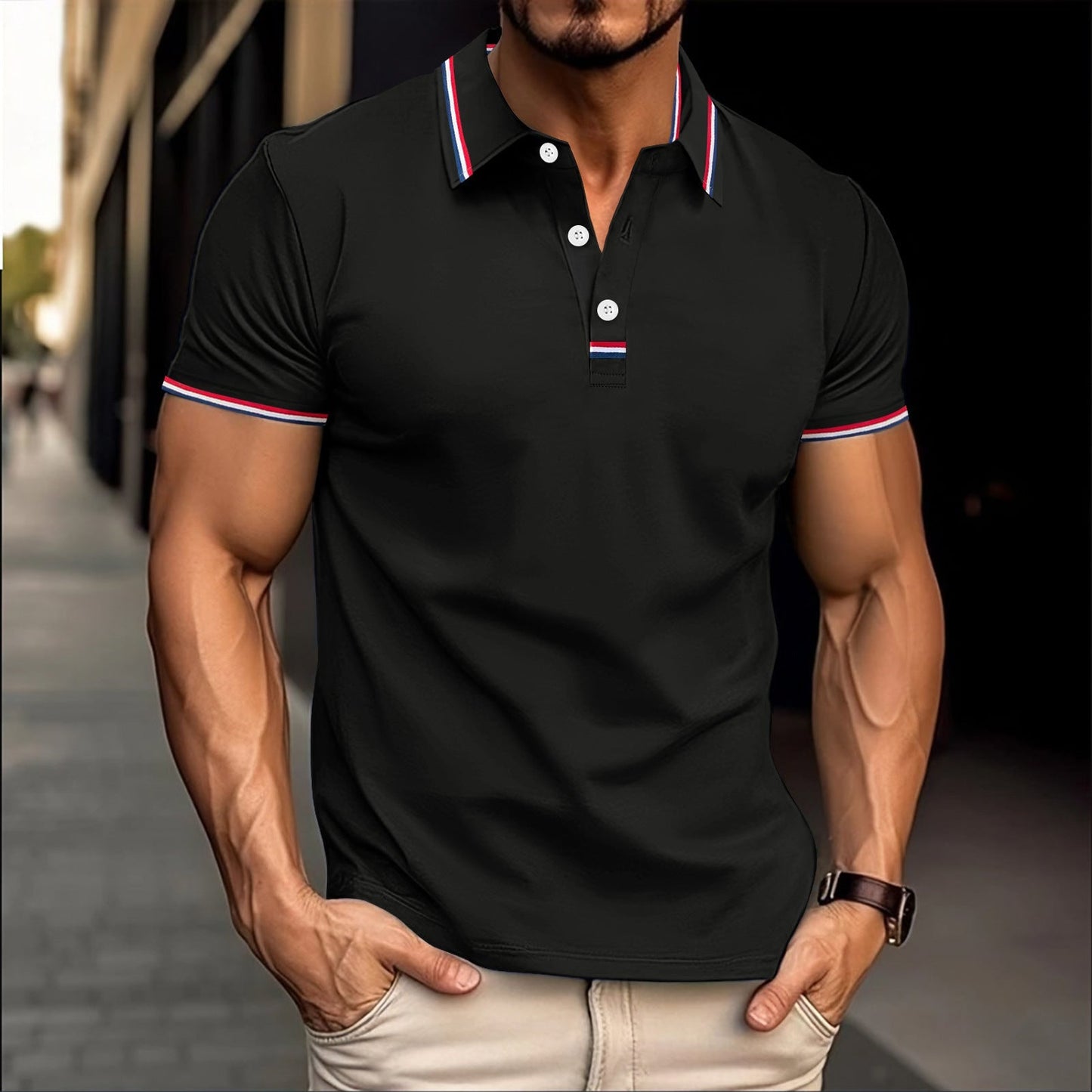 Amawinc Polo Homme Slim Fit en Coton Mélangé avec Col Côtelé et Patte de Boutonnage Raffiné