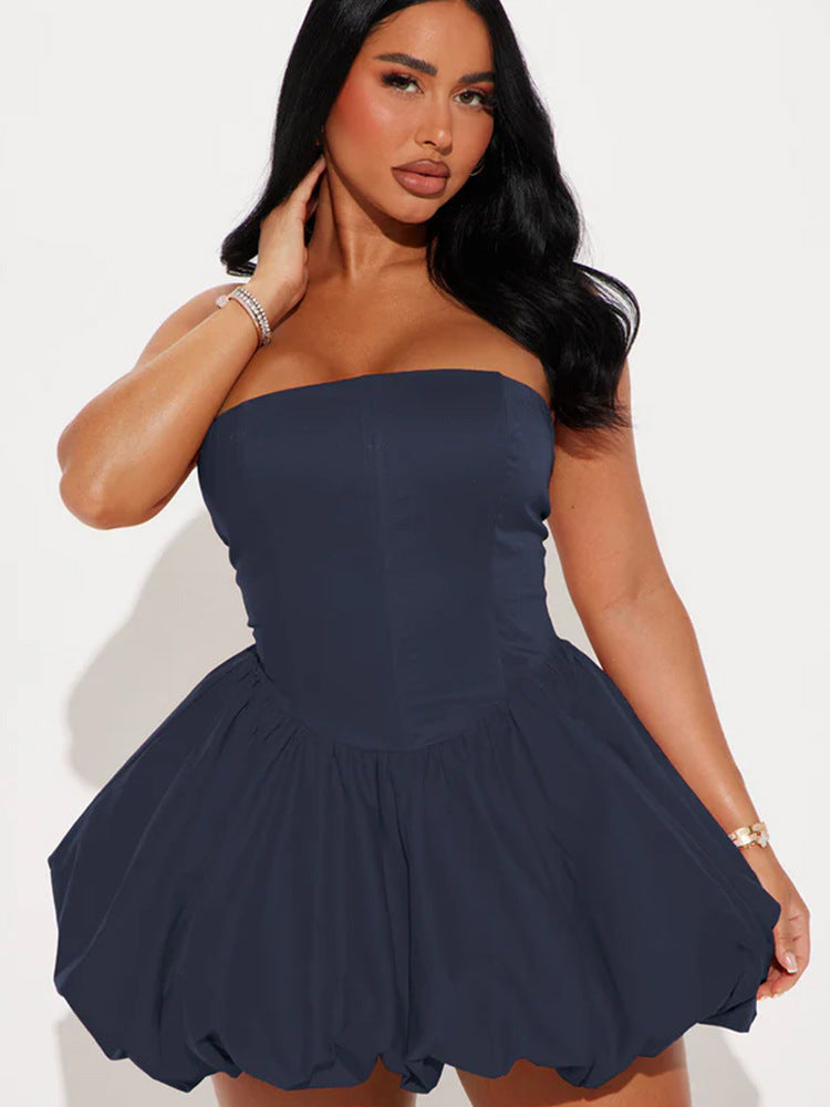 Damen Trägerloses Babydoll-Kleid mit voluminösem Saum Amawinc