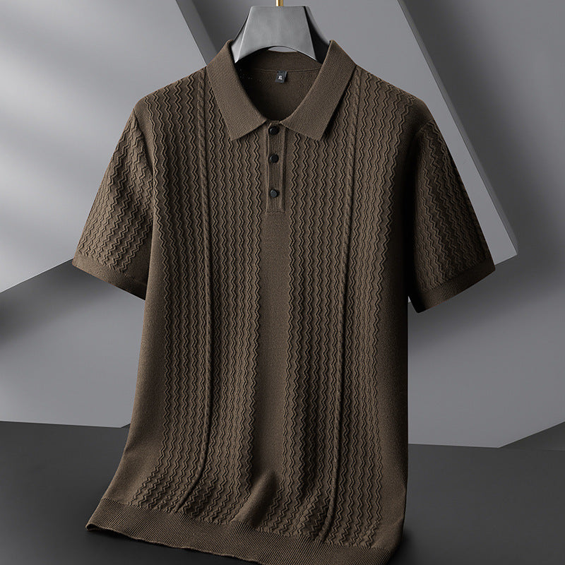 Polo Tricot Varrino Respirant En Coton Mélangé Avec Textures Ondulées Et Câbles Pour Un Style Décontracté Confortable