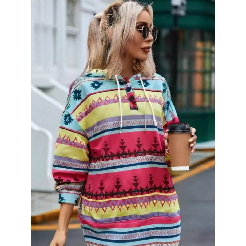 Damen Relaxed Fit Bohemian Grafik Hoodie Amawinc