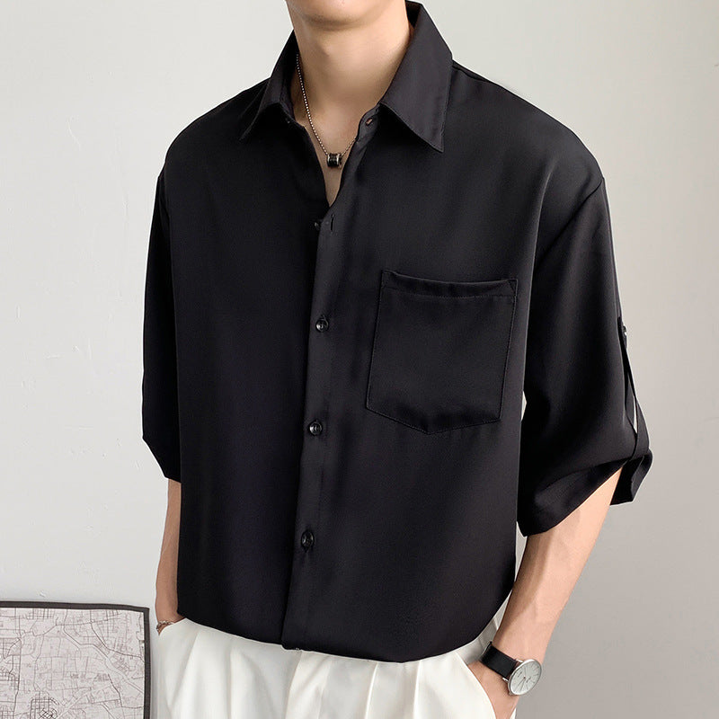 Chemise Homme Manches Courtes Tissu Soie Léger Boutonnage Détente Décontracté Été