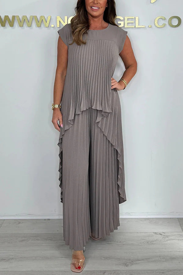 Damen elegantes Plissee-Jumpsuit mit asymmetrischem Saum und fließendem Design Amawinc